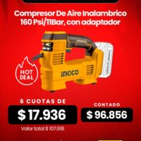 COMPRESOR- INFLADOR DE AIRE 160PSI 20V/12V-INGCO CACLI2012