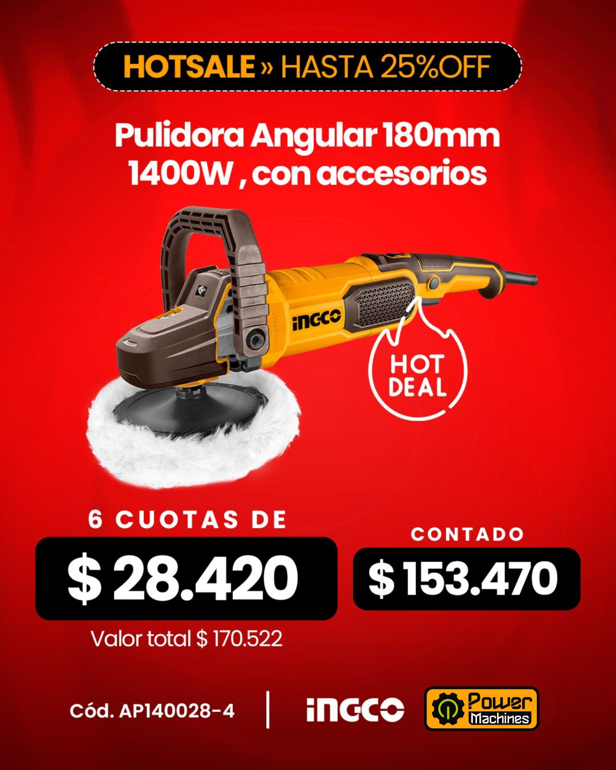 PULIDORA 7'' 1400 W 180MM -INGCO AP140028-4
