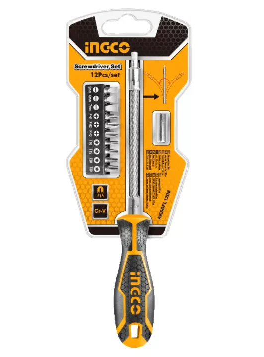 DESTORNILLADOR EJE FLEXIBLE X12 PCS-INGCO AKSDFL1208 - Imagen 2