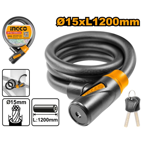 ESLINGA P/ BICICLETA C/CERRADURA 12MM-LARGO 1M-INGCO DBK11210