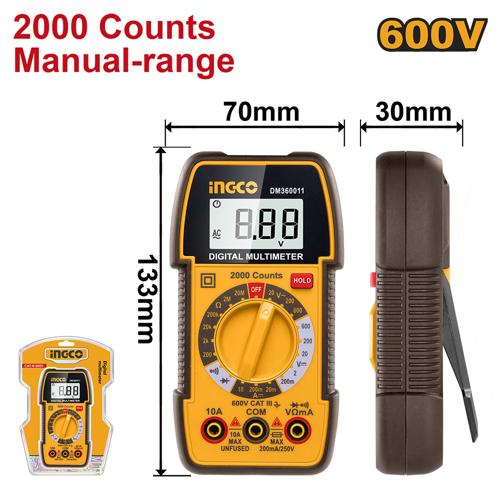 MULTIMETRO DIGITAL CA 20-600V CAT III-INGCO DM360011
