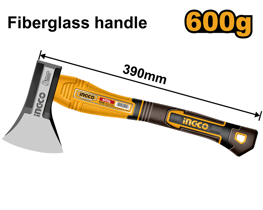 HACHA DE MANO 600GR CABO FIBRA 39CM-INGCO HAX081600