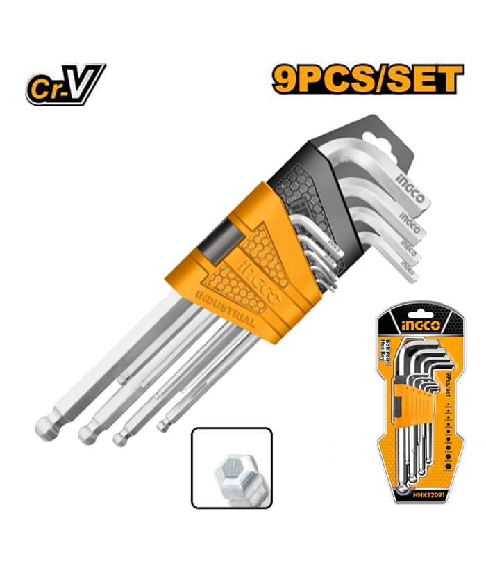 LLAVES HEXAGONALES PTA BOLA X 9PCS-INGCO HHK12091