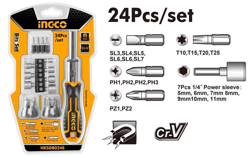 DESTORNILLADOR CRIQUE X 24 PCS - INGCO HKSDB0248 - Imagen 2