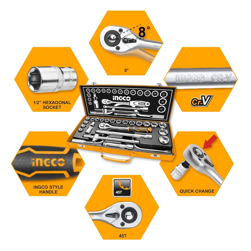 BOCALLAVES MILIMETRICAS 1/2` x24 PCS C/CAJA-INGCO HKTS0243 - Imagen 3
