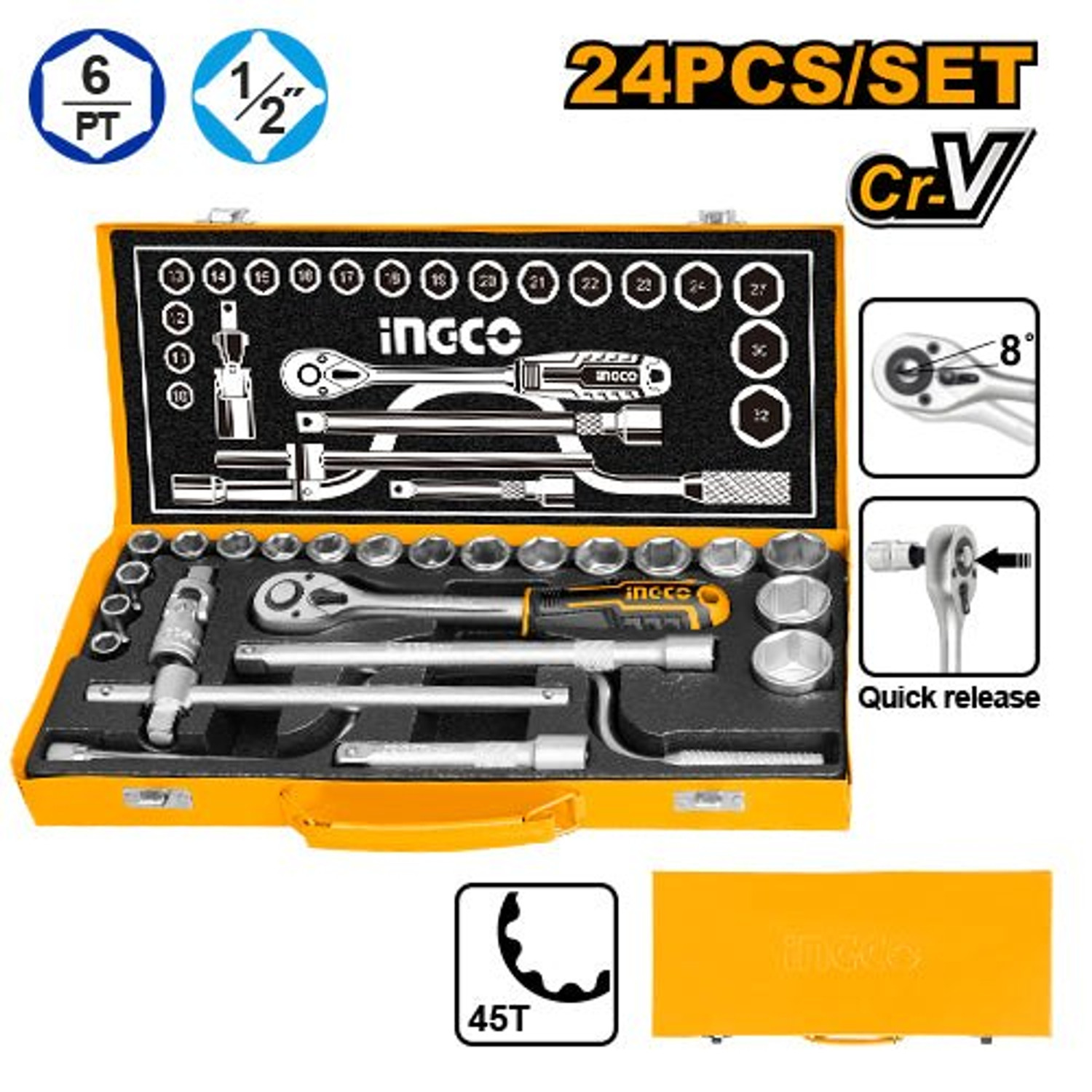 BOCALLAVES MILIMETRICAS 1/2` x24 PCS C/CAJA-INGCO HKTS0243