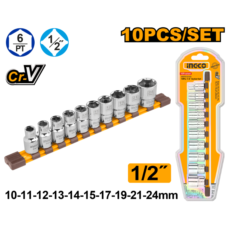 LLAVES Y BOCALLAVES MILIMETRICAS 1/2" X 10PCS-INGCO HKTS12103 - Imagen 2