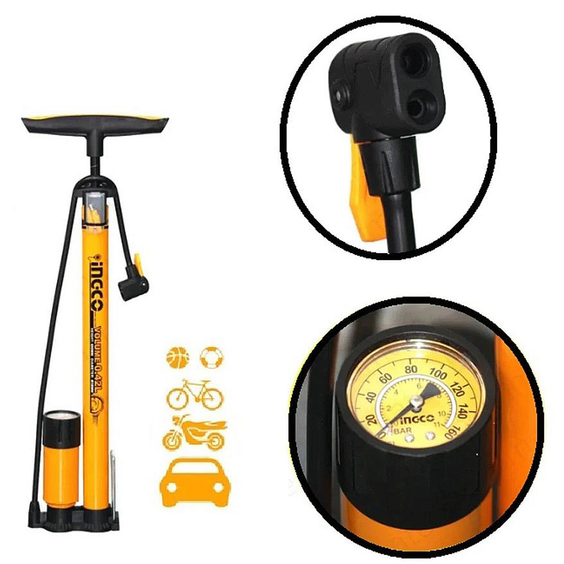 INFLADOR DE PIE METALICO CON MANOMETRO 38MM-INGCO MPP3811 - Imagen 2