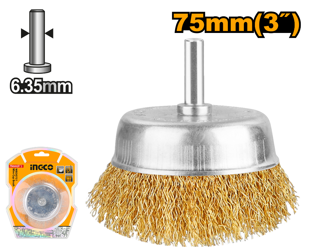 CEPILLO COPA RIZADO 3° /75MM P/TALADRO-INGCO WB30751