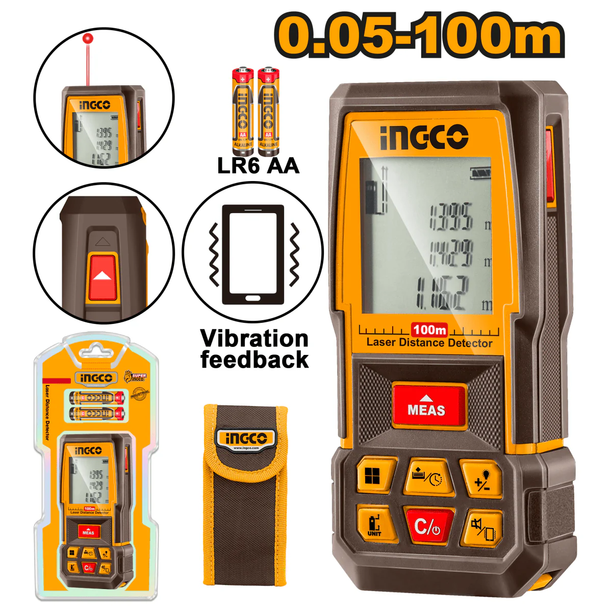 MEDIDOR DE DISTANCIA LASER 100 MT-INGCO HLDD1008
