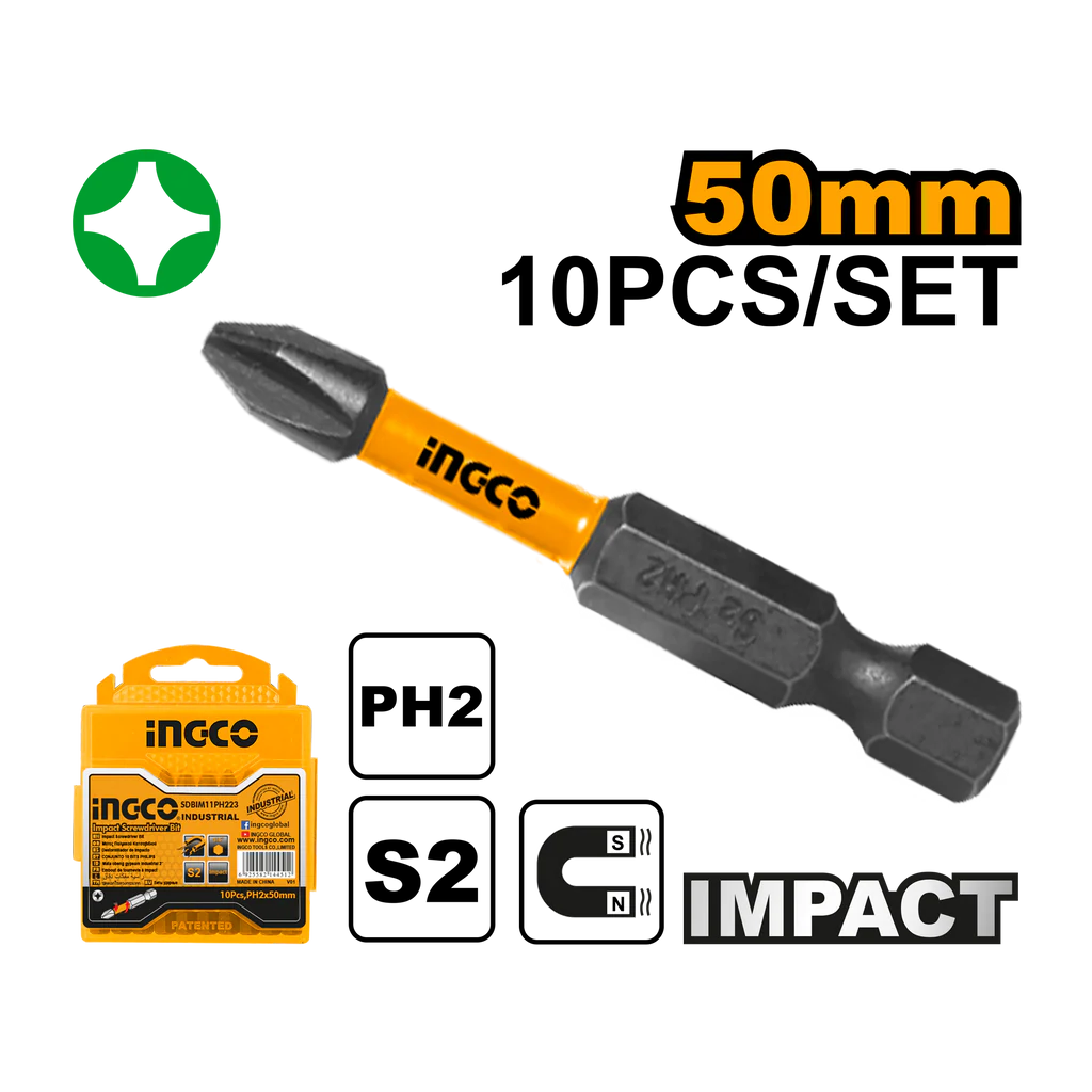PUNTAS MAGNETICAS PH2 X50MM X 2PCS-INGCO SDBIM71PH250