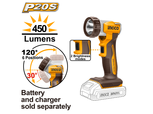 LINTERNA PORTATIL 20V 450 LUMENS-INGCO CWLI2058