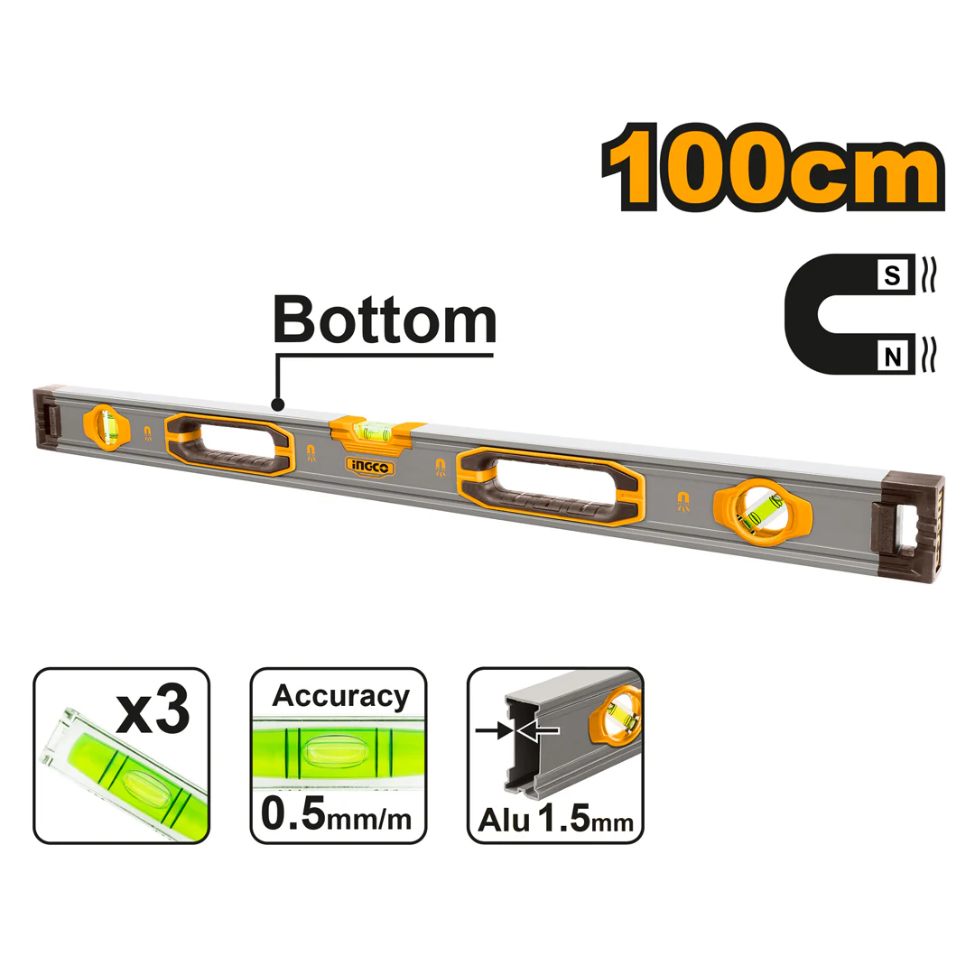NIVEL DE ALUMINIO MAGNETICO 100CM-INGCO HSL38100M