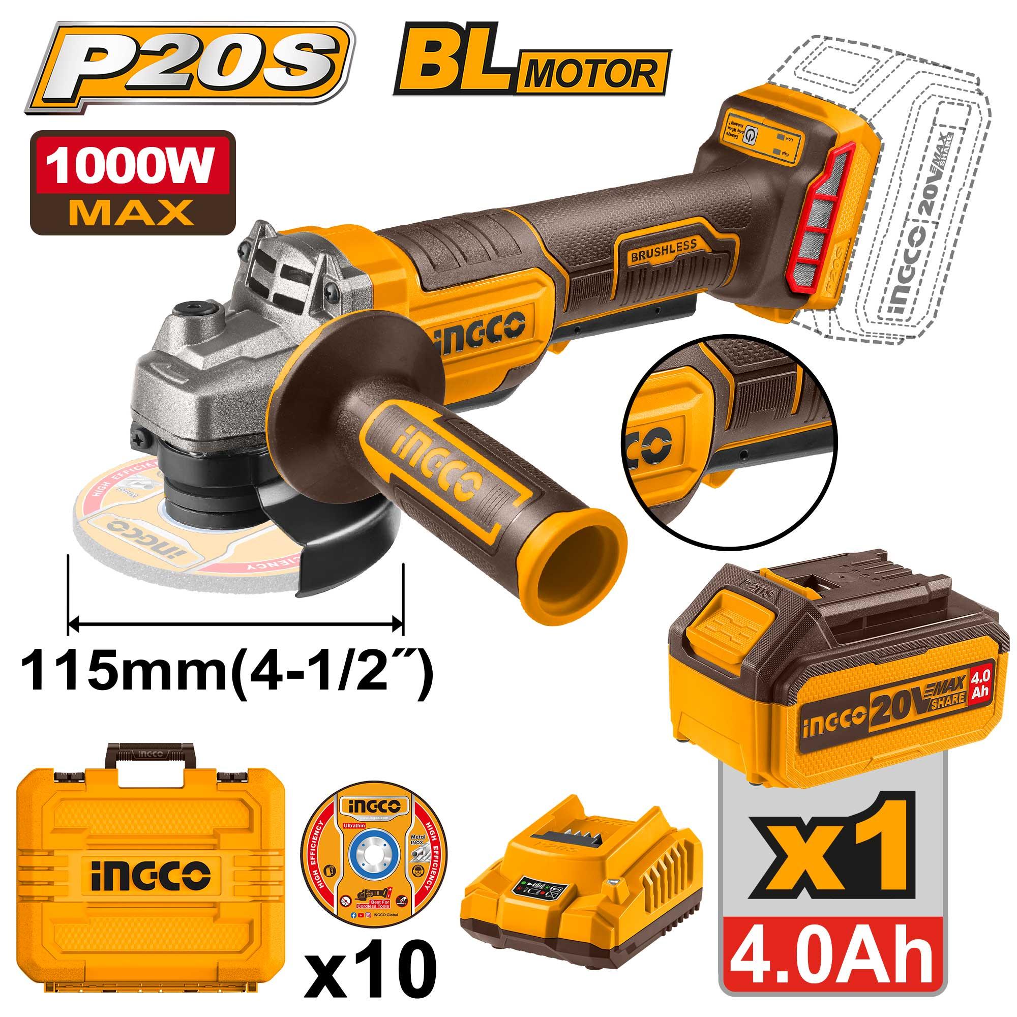 AMOLADORA ANG 4 1/2 / 115MM 20V 1000W C/KIT- INGCO CAGLI2111561-4