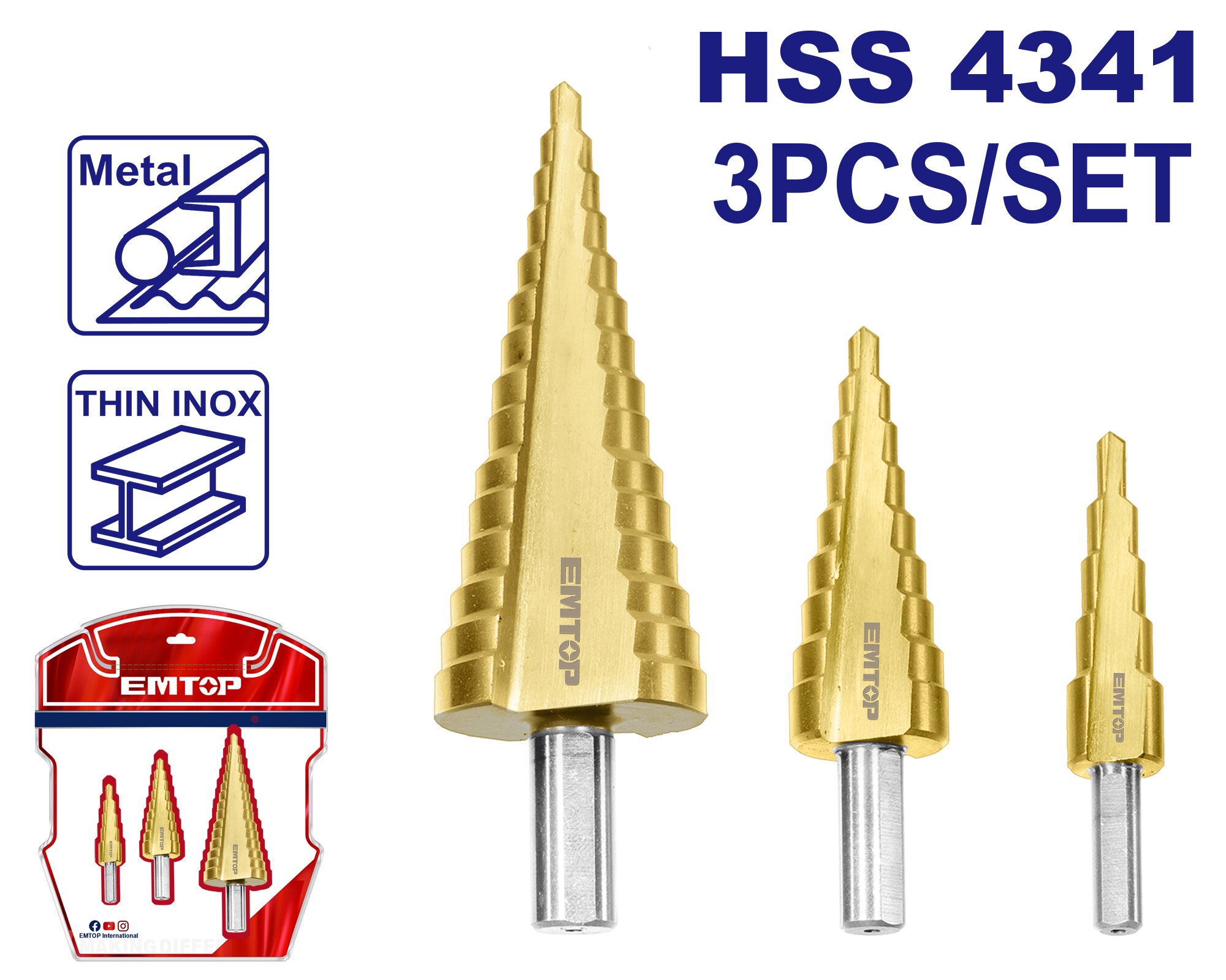 MECHA ESCALONADA/LATERAL X 3PCS HSS 4341-EMTOP ESDL80401