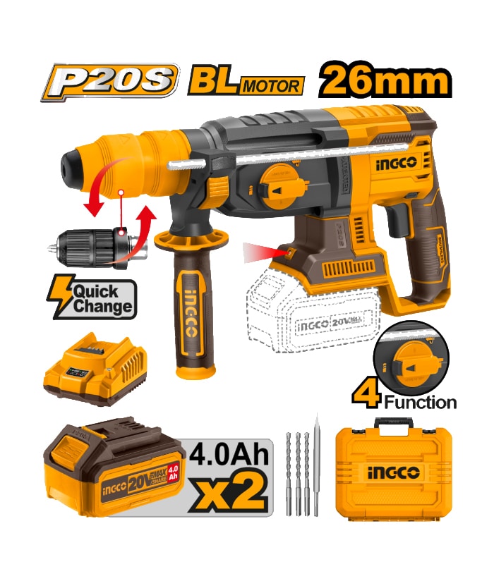 ROTOMARTILLO 2.5J 20V BL CON KIT - INGCO CRHLI202289-4