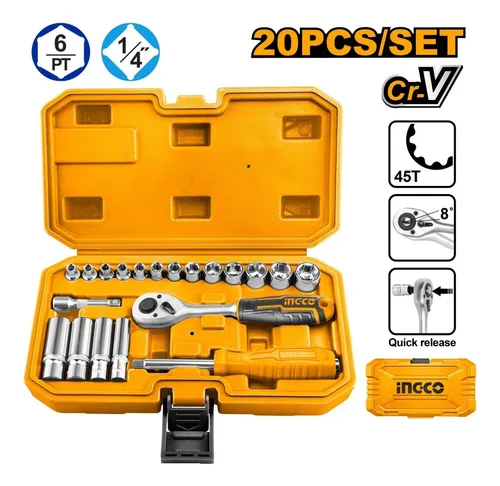 LLAVES Y BOCALLAVES C/CRIQUET 1/4" X 20PCS-INGCO HKTS14201