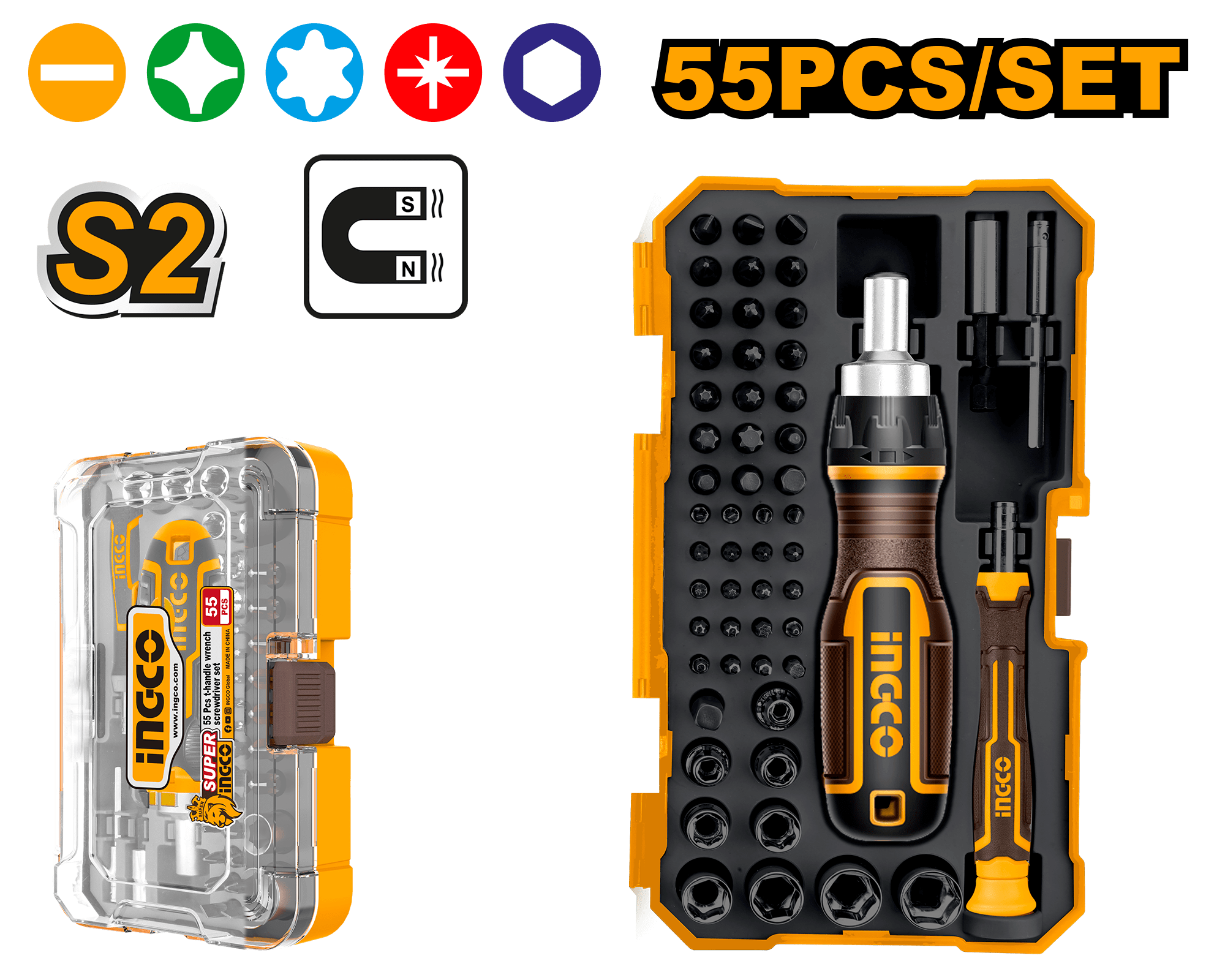 DESTORNILLADORES Y PUNTAS SET BOX X 55PCS-INGCO HKSDB0558