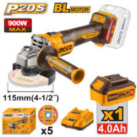 AMOLADORA ANG4 1/2" /115MM 20V  900W CON KIT CARTON INGCO CAGLI261521-4
