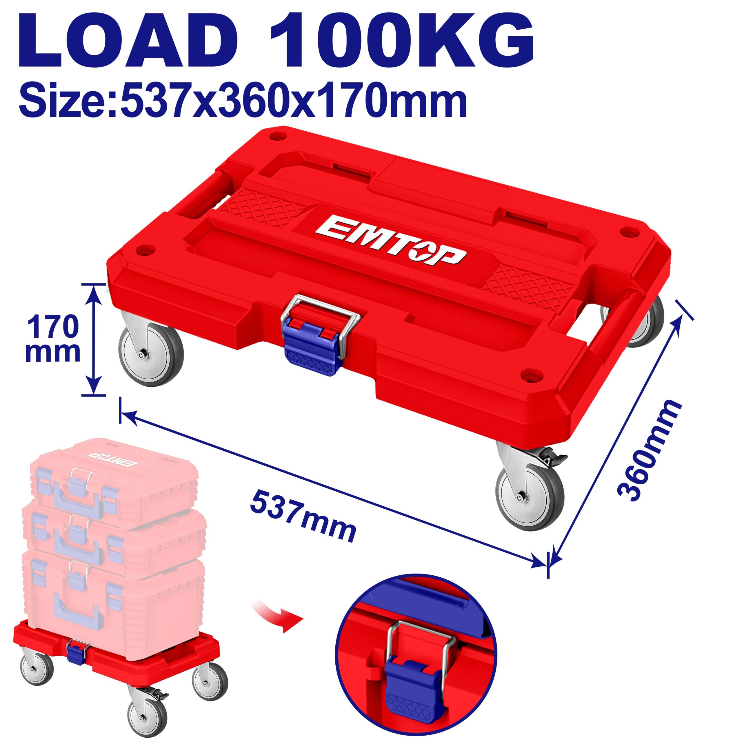 PLATAFORMA CON RUEDAS PARA MALETIN PORTA HERRAMIENTAS APILABLE 19''-EMTOP EWWB61001