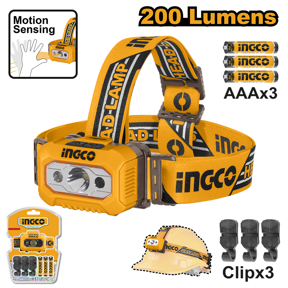 LINTERNA TIPO MINERO 3AAA 200 LUMENS-INGCO HHL013AAA8