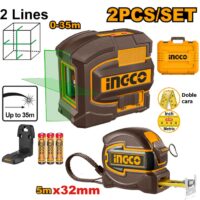 COMBO NIVEL LASER VERDE AUTONIVELANTE 35MTS+CINTA 5MT+MALETIN - INGCO HLL680081