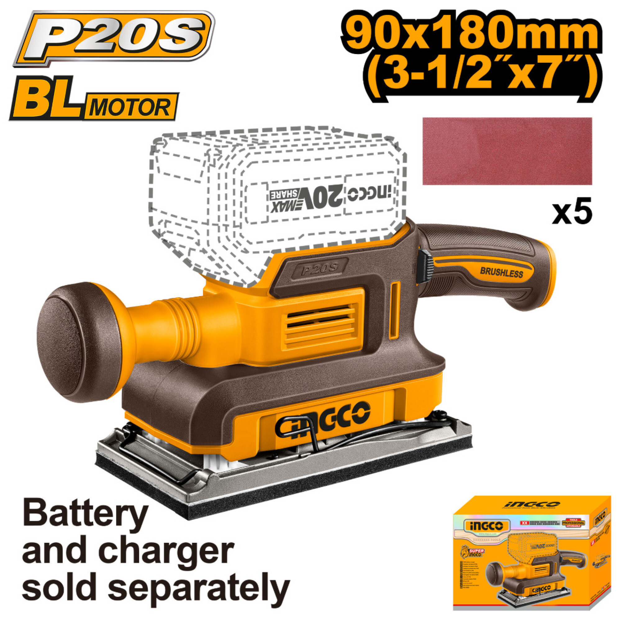 LIJADORA ORBITAL BASE 7" 20V-INGCO CFSLI2031
