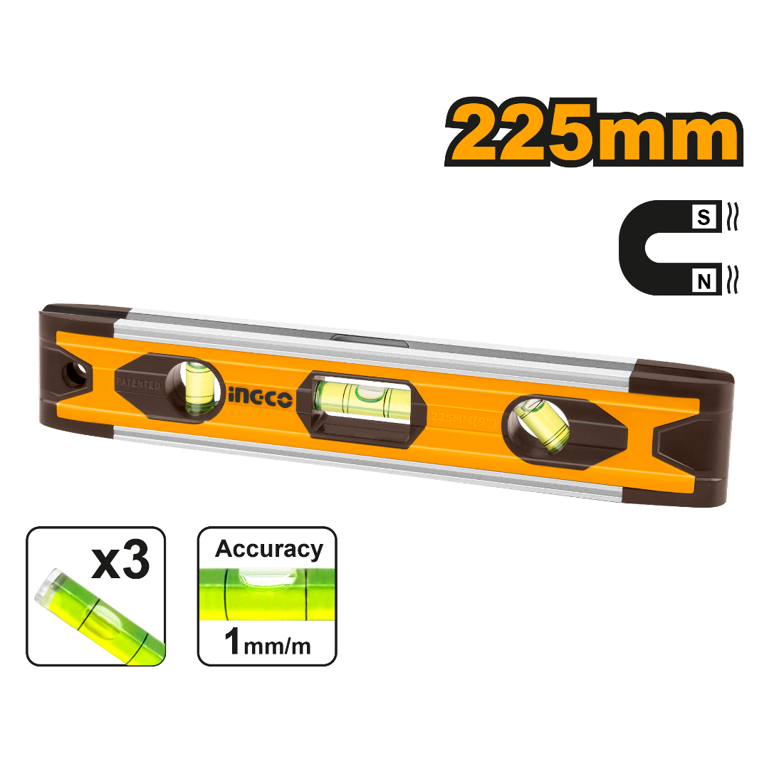 NIVEL DE ALUMINIO MAGNETICO 22.5CM-INGCO HMSL01030