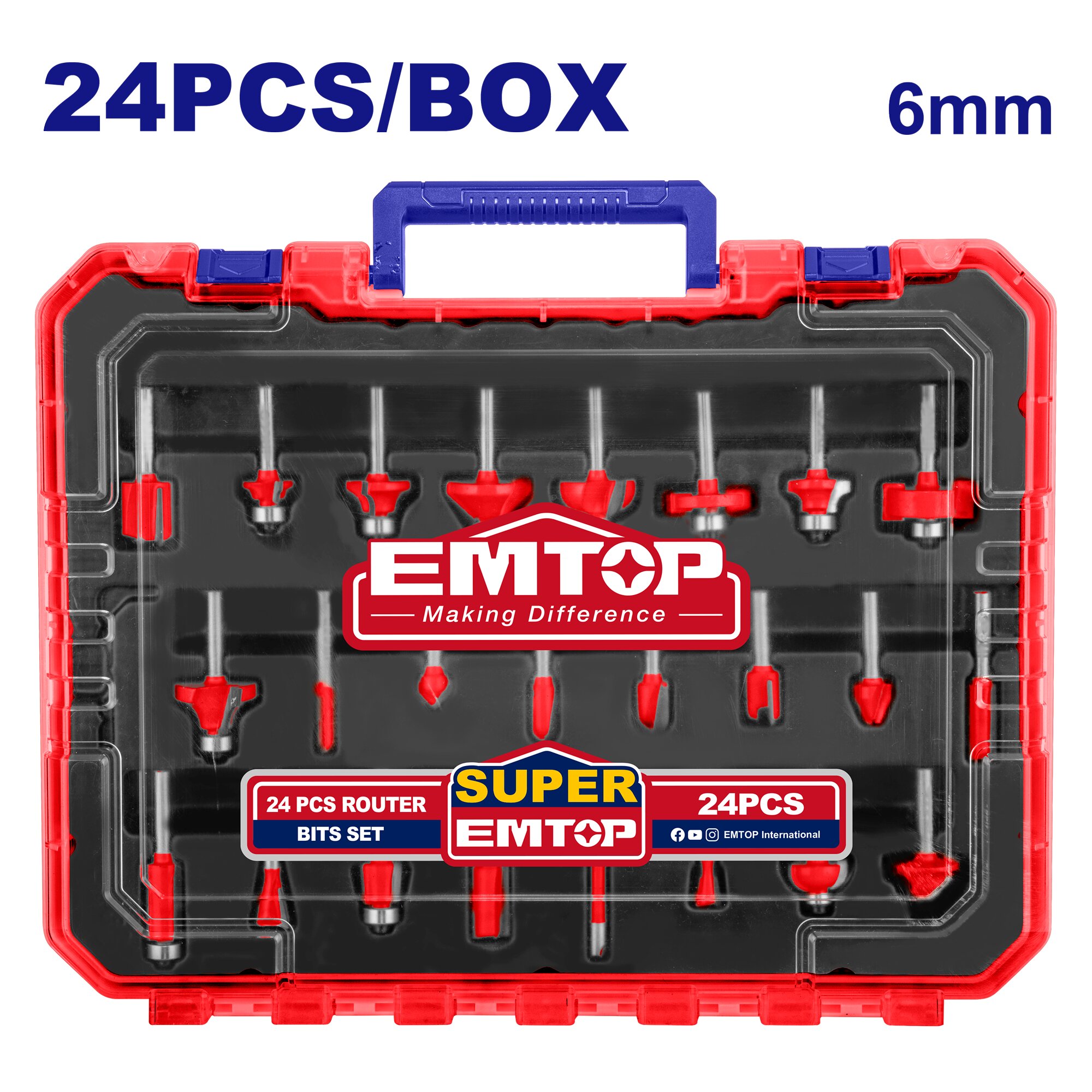 MECHAS FRESADAS X 24PCS 6MM MALETIN-EMTOP ERRT24062