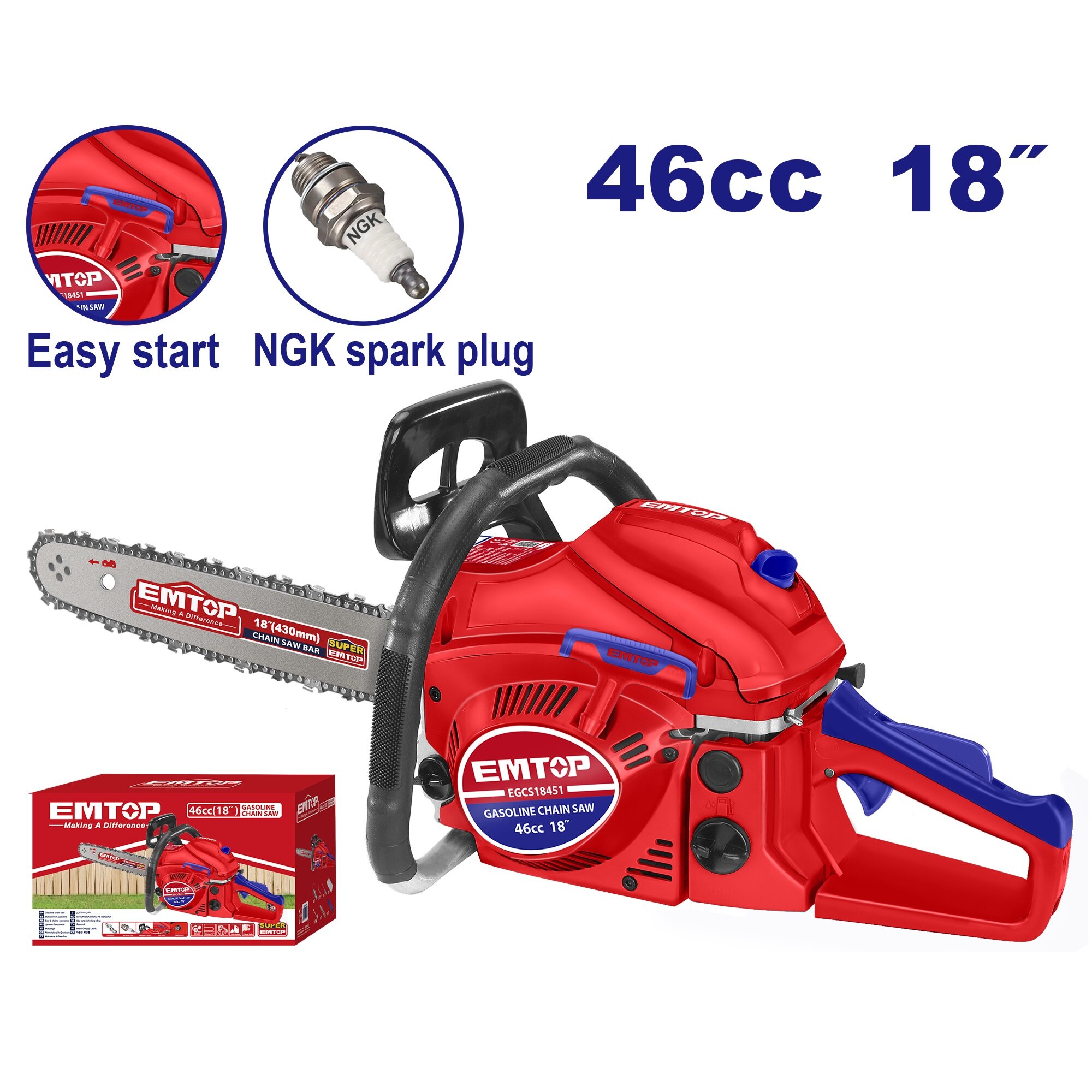 MOTOSIERRA 46CC 18 P 450MM EMTOP EGCS18451