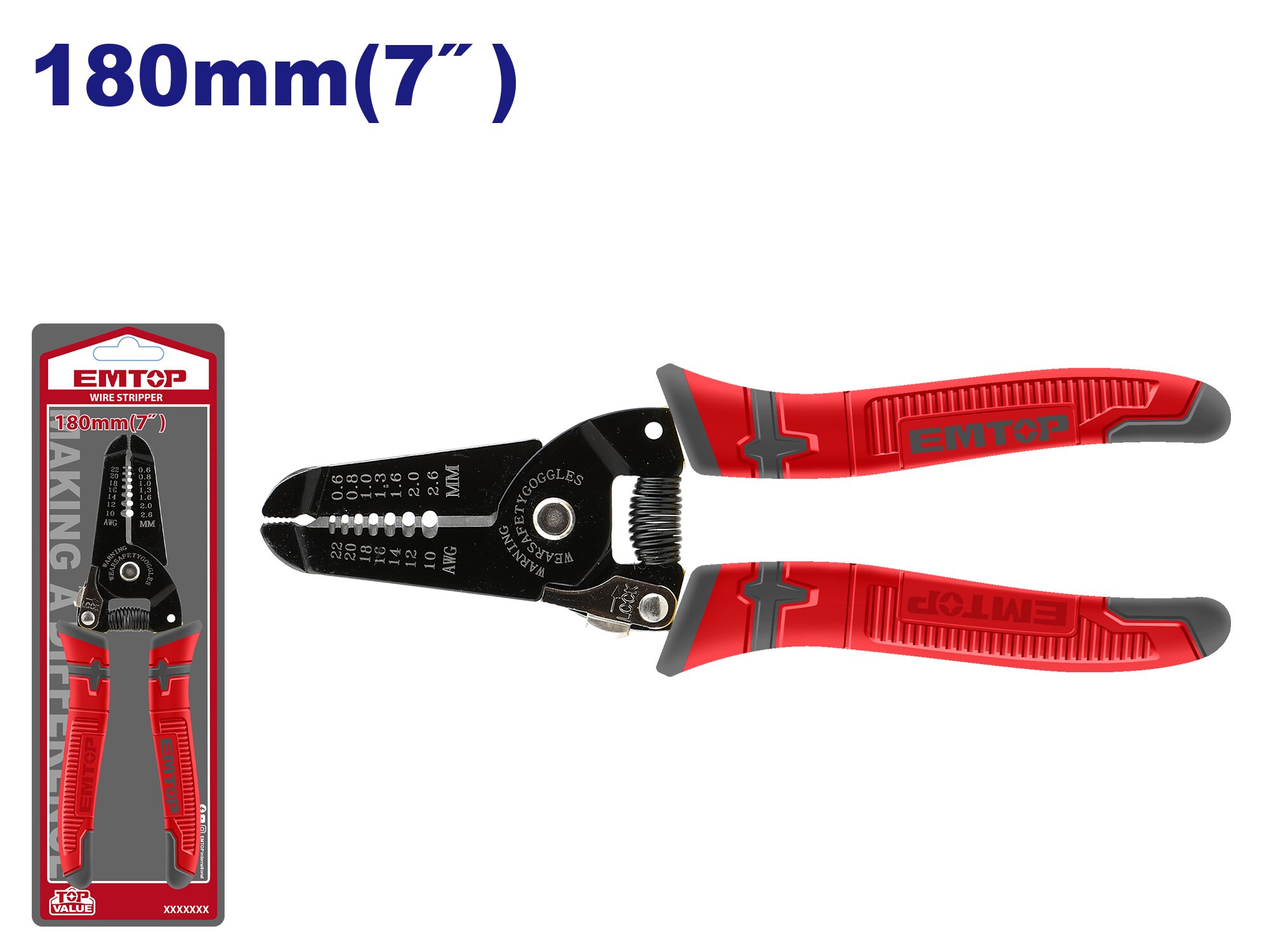 PINZA PELACABLE 7 MEDIDAS 180MM EMTOP EMPL5607