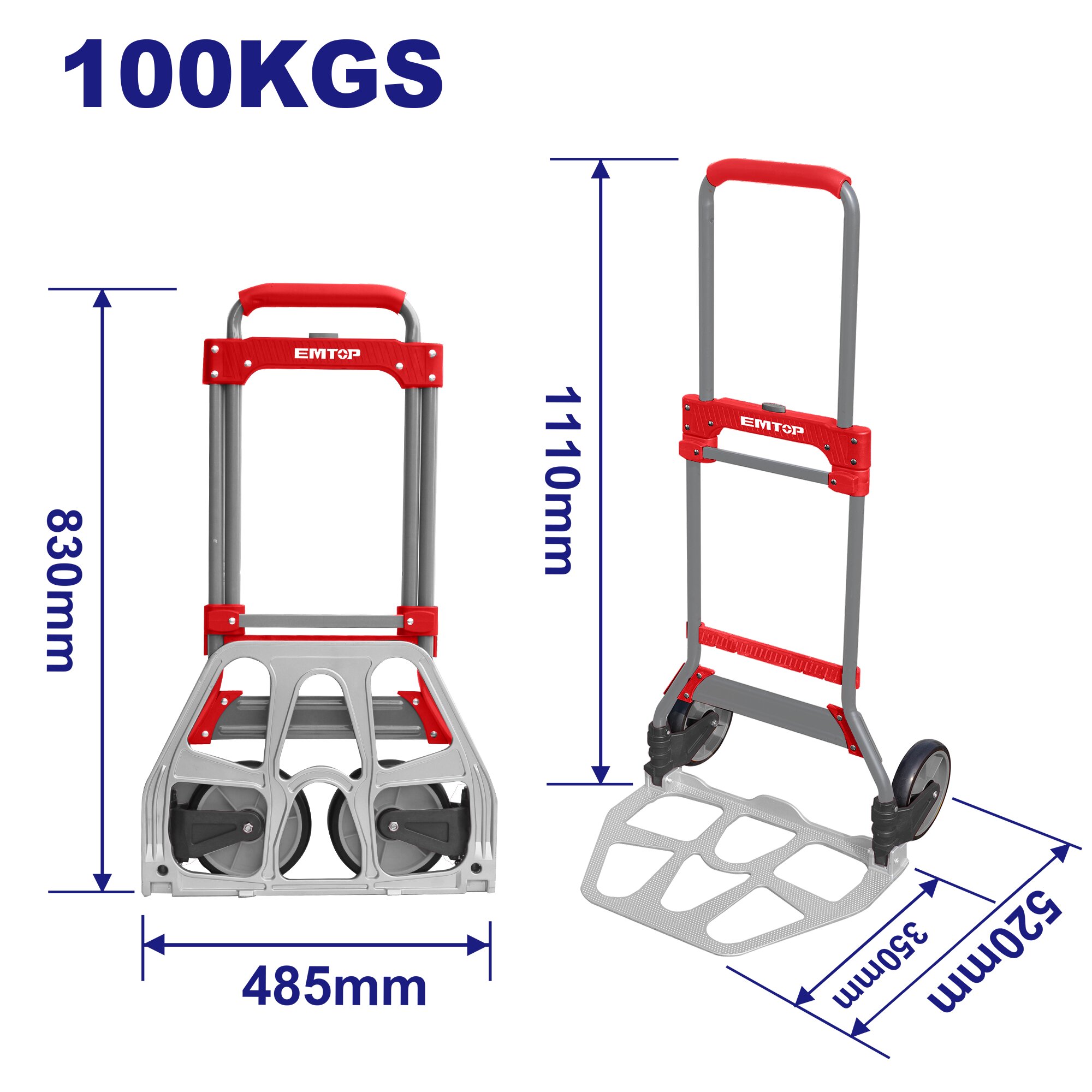 CARRO PLEGABLE METAL 100K RUEDA 175 MM EMTOP EMWB9A10