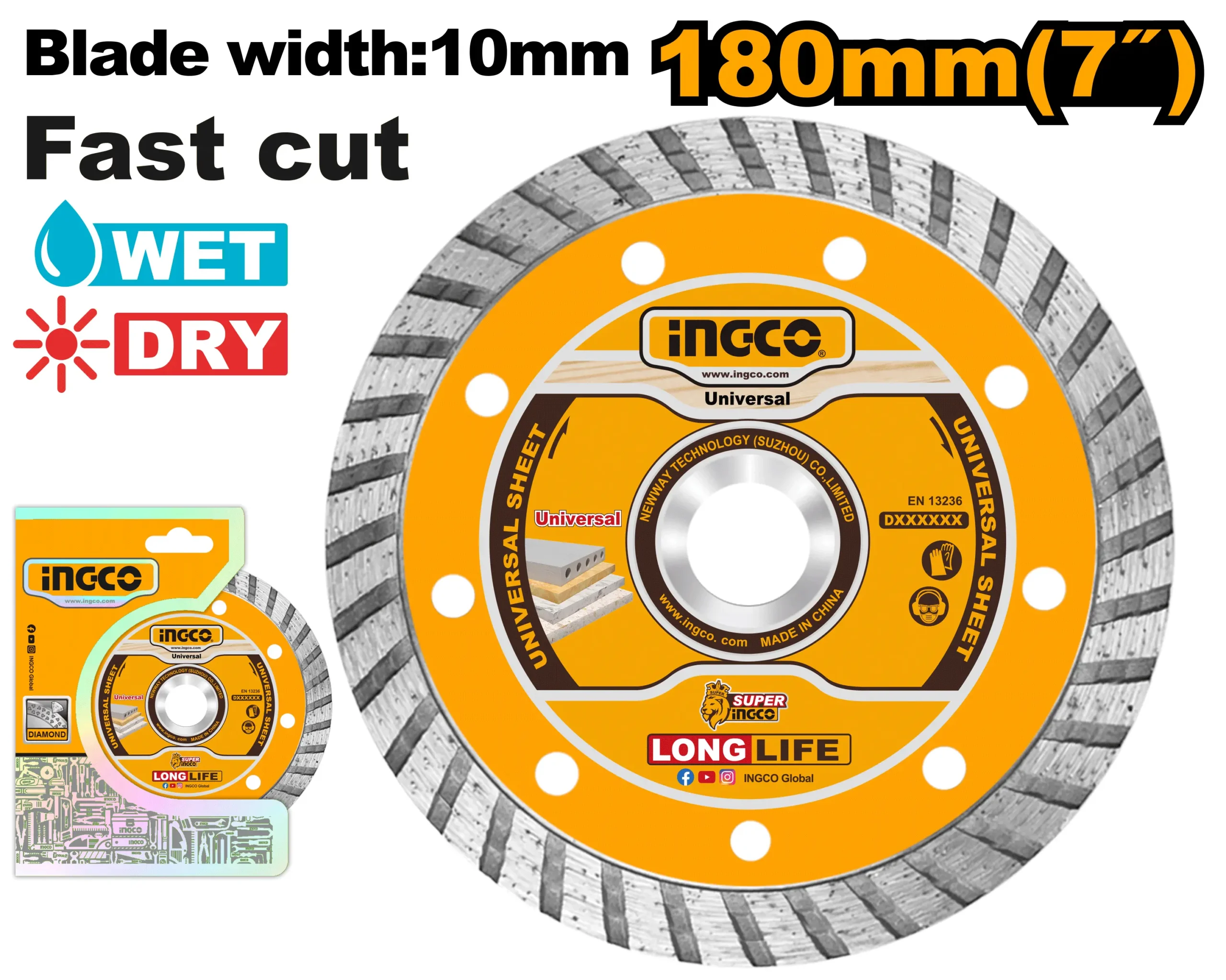 DISCO DIAMANTADO TURBO 7" 180X22 - INGCO DMD031802
