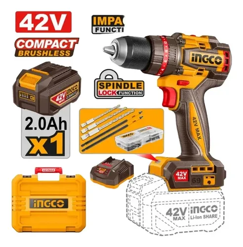 TALADRO ATORNILLADOR PERCUTOR 42V 69NM CON KIT-INGCO CIDLI426981-4