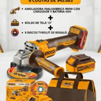 COMBO PROMO!!! AMOLADORA ANG 4 1/2" 900W, CARGADOR Y BATERIA+BOLSO+8 DISCOS DE REGALO!!!