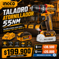 PROMO!!! TALADRO SIN PERCUTOR 55NM, CARGADOR, BATERIA, BOLSO INGCO