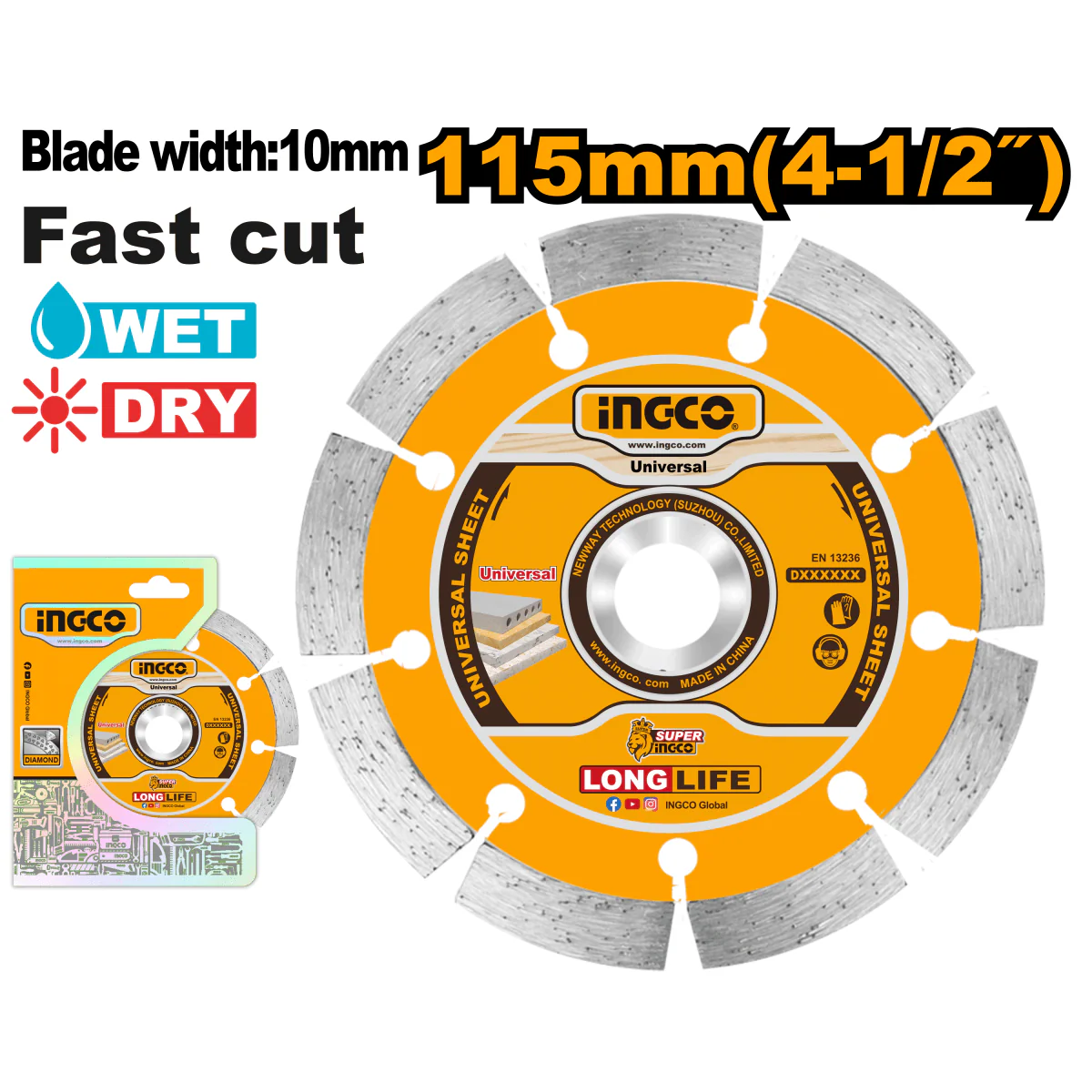DISCO DIAMANTADO 4.5" 115X22 SEGMENTADO-INGCO DMD011152
