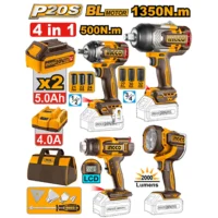 COMBO LLAVES IMPACTO 500NM Y 1350NM+PISTOLA DE CALOR+LAMPARA 2000LM - INGCO COSLI241293-4