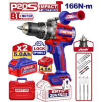 TALADRO ATORNILLADOR 20V PERC 166NM 13MM CON KIT-EMTOP ECIDL201668-4