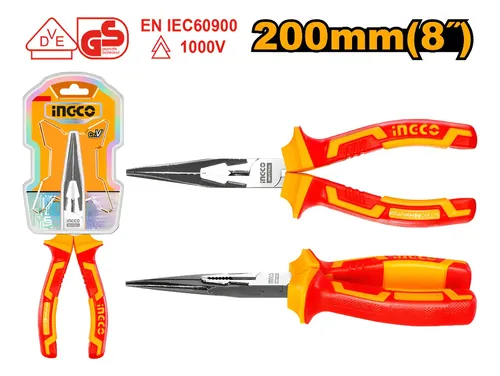 PINZA DE PUNTA CHATA 8"-200MM DIELECTRICO - INGCO HILNP28208