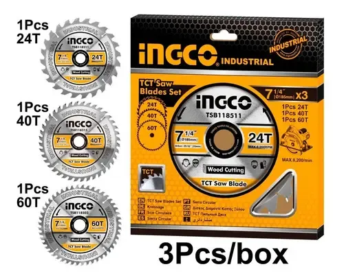 SET X3 DISCO SIERRA CIRCULAR 185MM INGCO TSB51852153