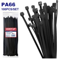PRECINTOS NEGROS NYLON 66 3.6X200MM X UNIDAD-EMTOP EHTCTB20036-1