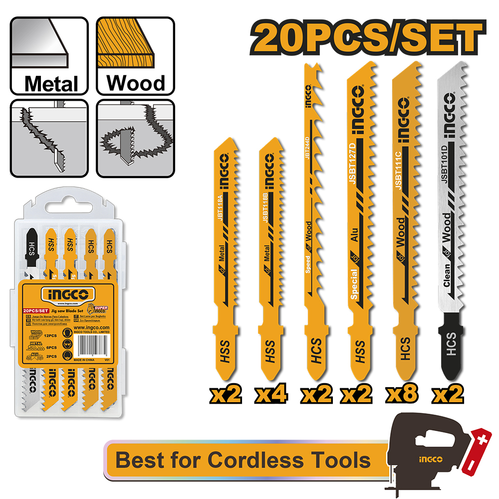 HOJAS PARA SIERRA CALADORA X 20PCS METAL/ALUMINIO/MADERA INGCO JSBT2001