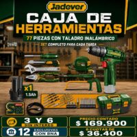 CAJA HERRAMIENTAS 77 PIEZAS C/TALADRO 12V 20NM-JADEVER