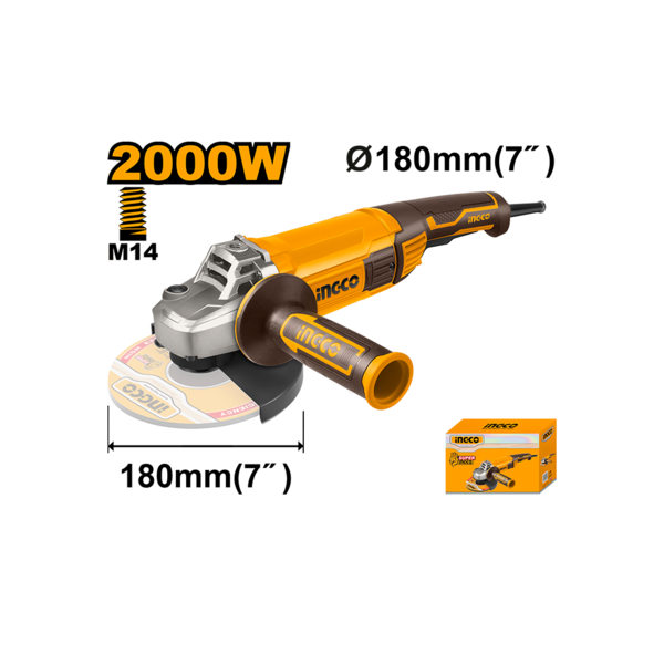 AMOLADORA ANGULAR 7° /180MM 2000W CON MANGO + CARB AG200018-4 - Imagen 2