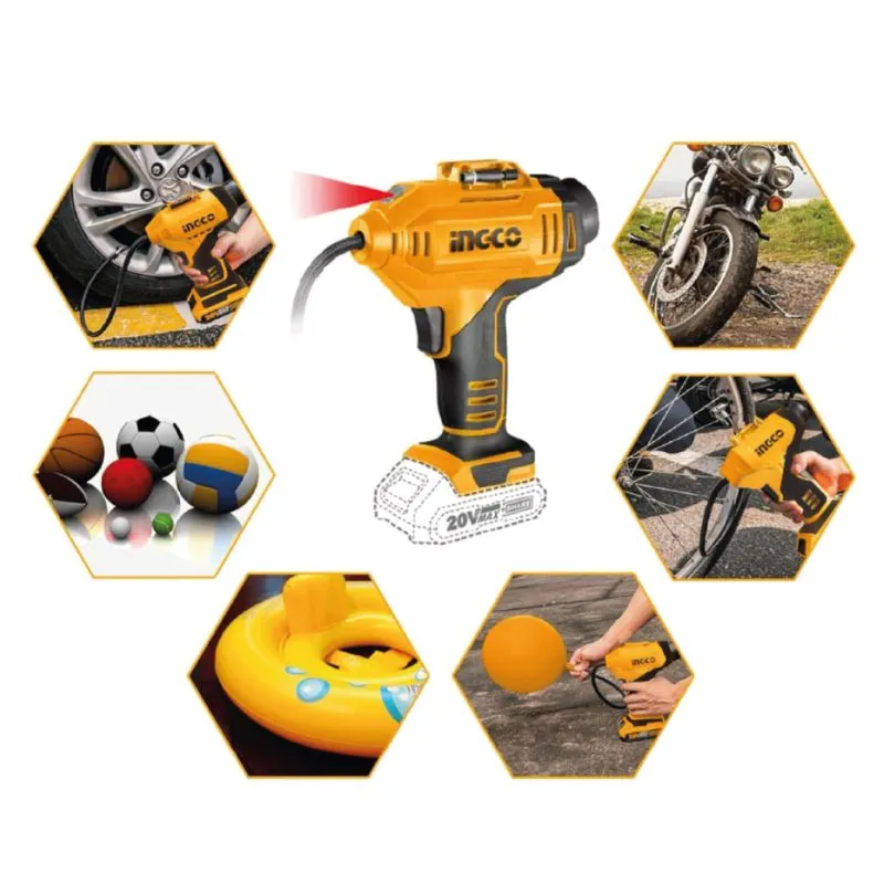 COMPRESOR-INFLADOR DE AIRE 150PSI 20V-INGCO CACLI2018 - Imagen 2