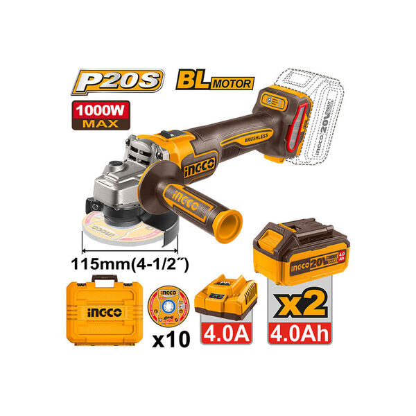 AMOLADORA ANG 4 1/2° / 115MM 20V 1000W C/KIT-INGCO CAGLI271532-4 - Imagen 2