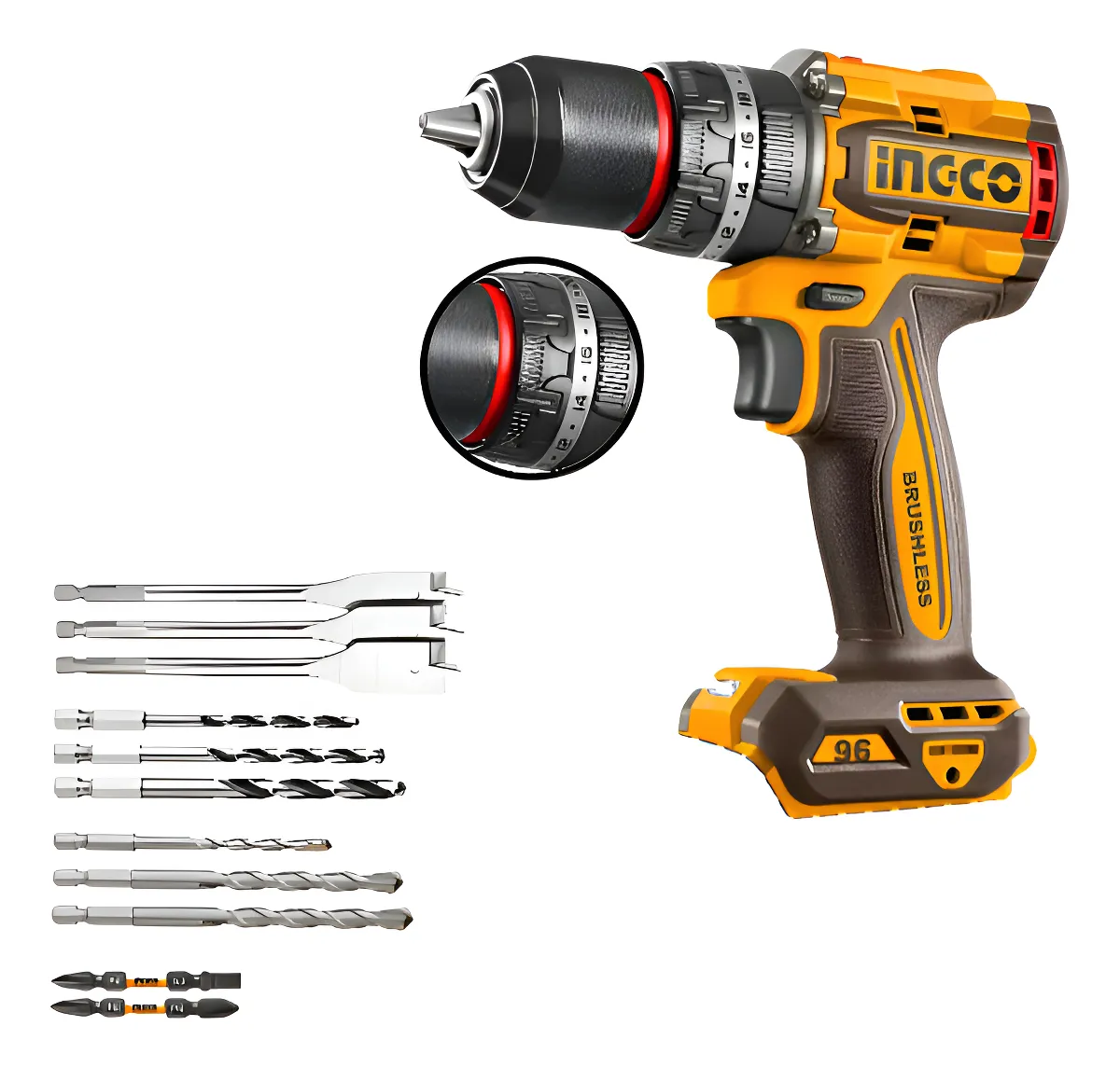 TALADRO ATORNILLADOR 20V PERCUTOR 96NM 13MM-INGCO CIDLI209681 - Imagen 2