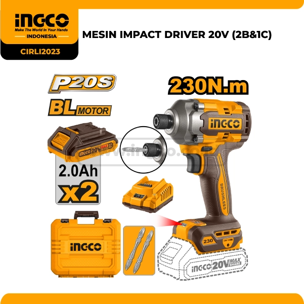 ATORNILLADOR DE IMPACTO HEX 1/4 230NM 20V C/KIT (MALETIN)-INGCO CIRLI2023-4 - Imagen 2