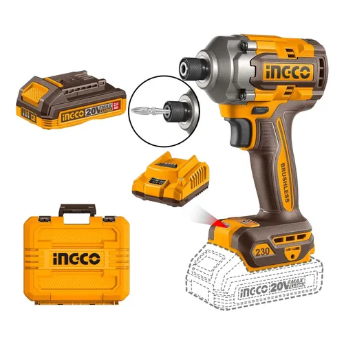 ATORNILLADOR DE IMPACTO HEX 1/4 230NM 20V C/KIT (MALETIN)-INGCO CIRLI2023-4 - Imagen 3